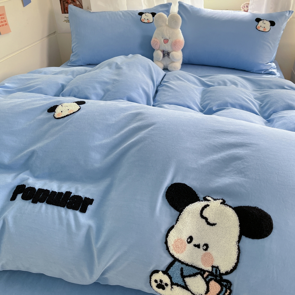 91家纺网 家纺一手货源 找家纺 优卡迪家纺馆 2026新款A类云锦棉毛巾绣四件套下载文件包含买家秀 俏俏狗-蓝