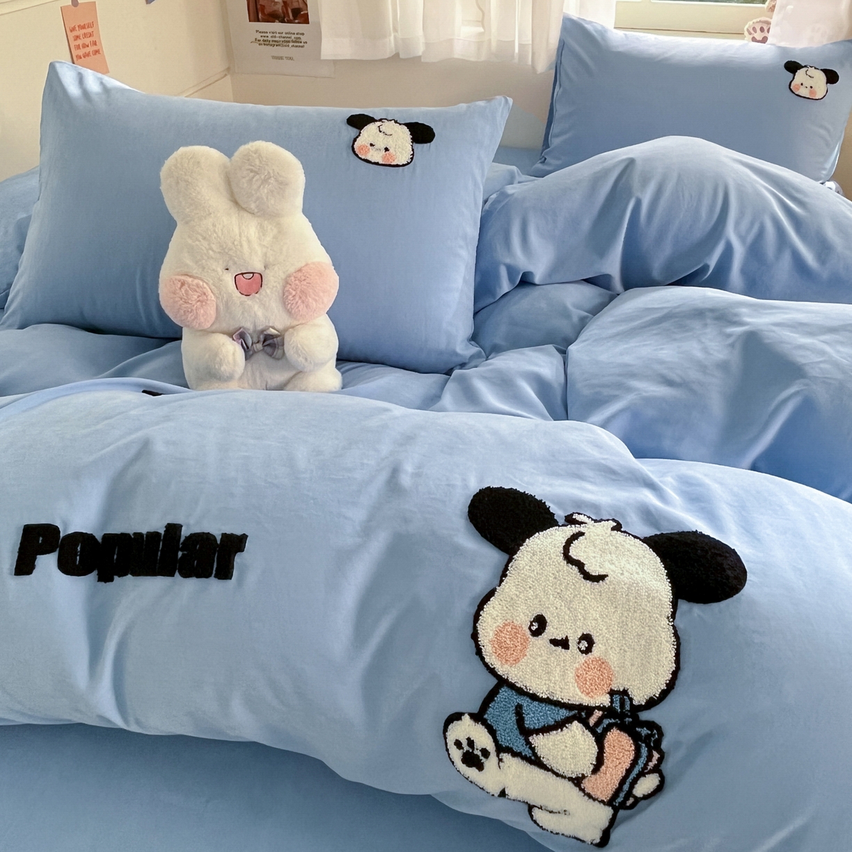 91家纺网 家纺一手货源 找家纺 优卡迪家纺馆 2026新款A类云锦棉毛巾绣四件套下载文件包含买家秀 俏俏狗-蓝