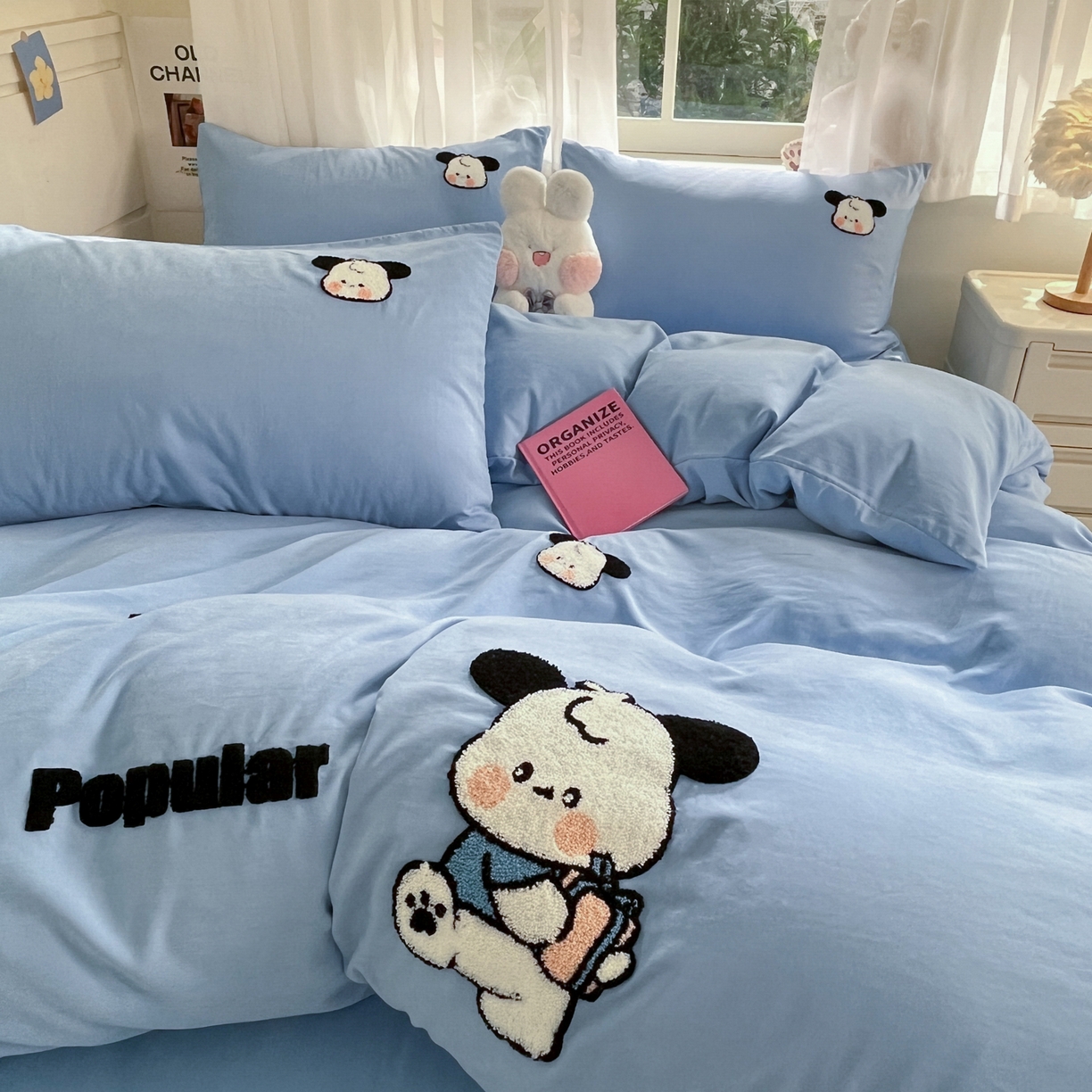 91家纺网 家纺一手货源 找家纺 优卡迪家纺馆 2026新款A类云锦棉毛巾绣四件套下载文件包含买家秀 俏俏狗-蓝