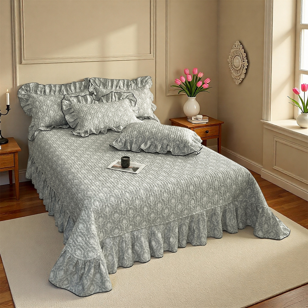 91家纺网 家纺一手货源 找家纺 （总）宜凡家纺 2026新款全棉夹棉印花床盖款三件套