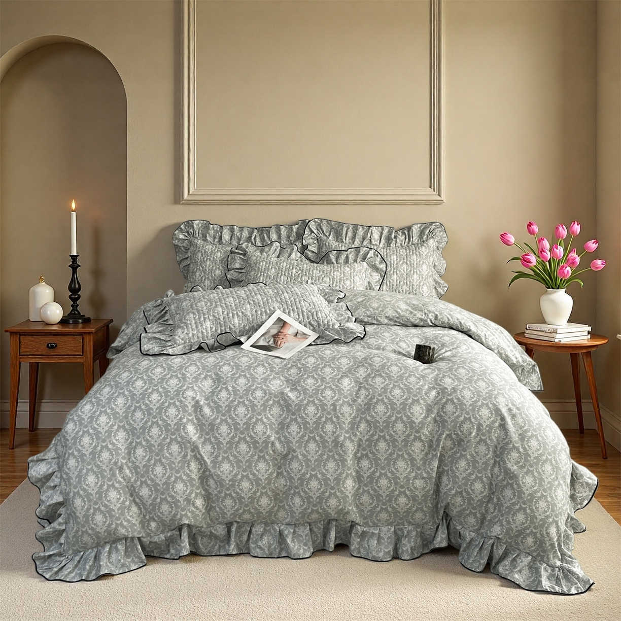 91家纺网 家纺一手货源 找家纺 （总）宜凡家纺 2026新款全棉夹棉印花床盖款三件套