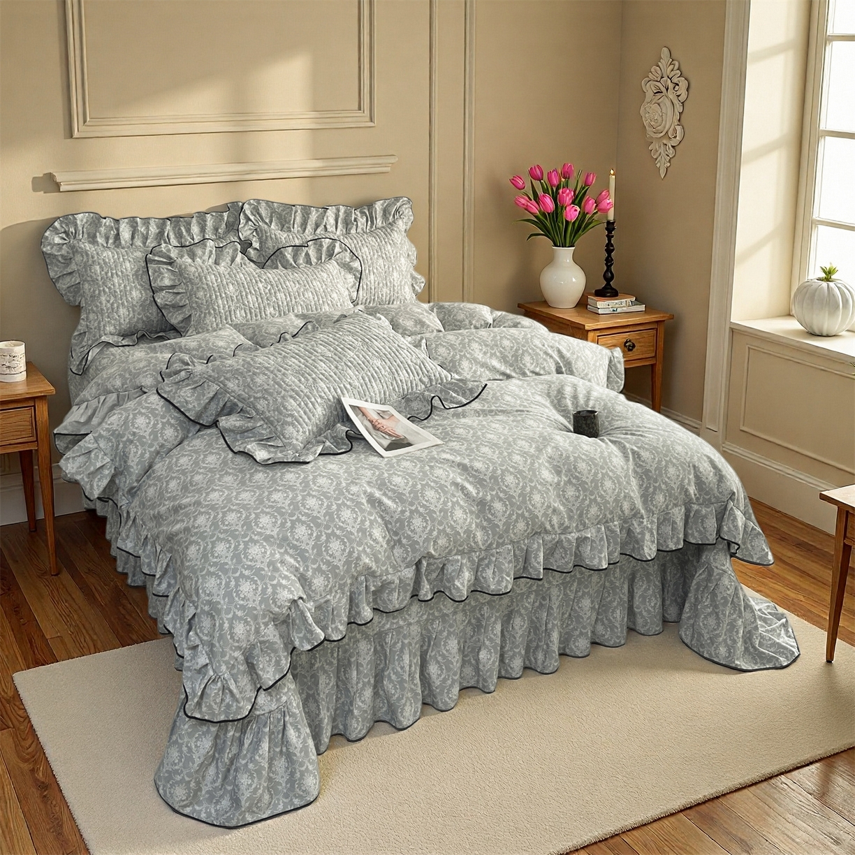 91家纺网 家纺一手货源 找家纺 （总）宜凡家纺 2026新款全棉夹棉印花床盖款三件套