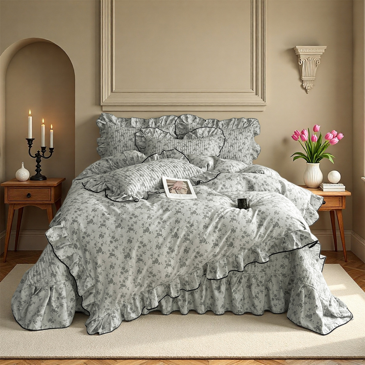 91家纺网 家纺一手货源 找家纺 宜凡家纺 2026新款全棉夹棉印花床盖款三件套 莫里