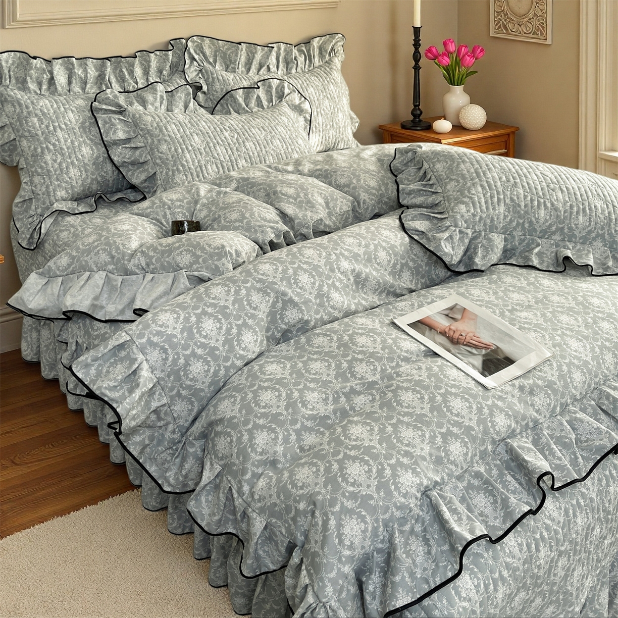 91家纺网 家纺一手货源 找家纺 （总）宜凡家纺 2026新款全棉夹棉印花床盖款四件套