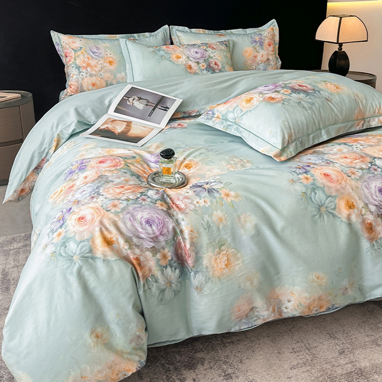 91家纺网 家纺一手货源 找家纺 格里芬家纺 2026新款全棉纯棉40S精梳棉13376印花四件套 梦幻花境-兰