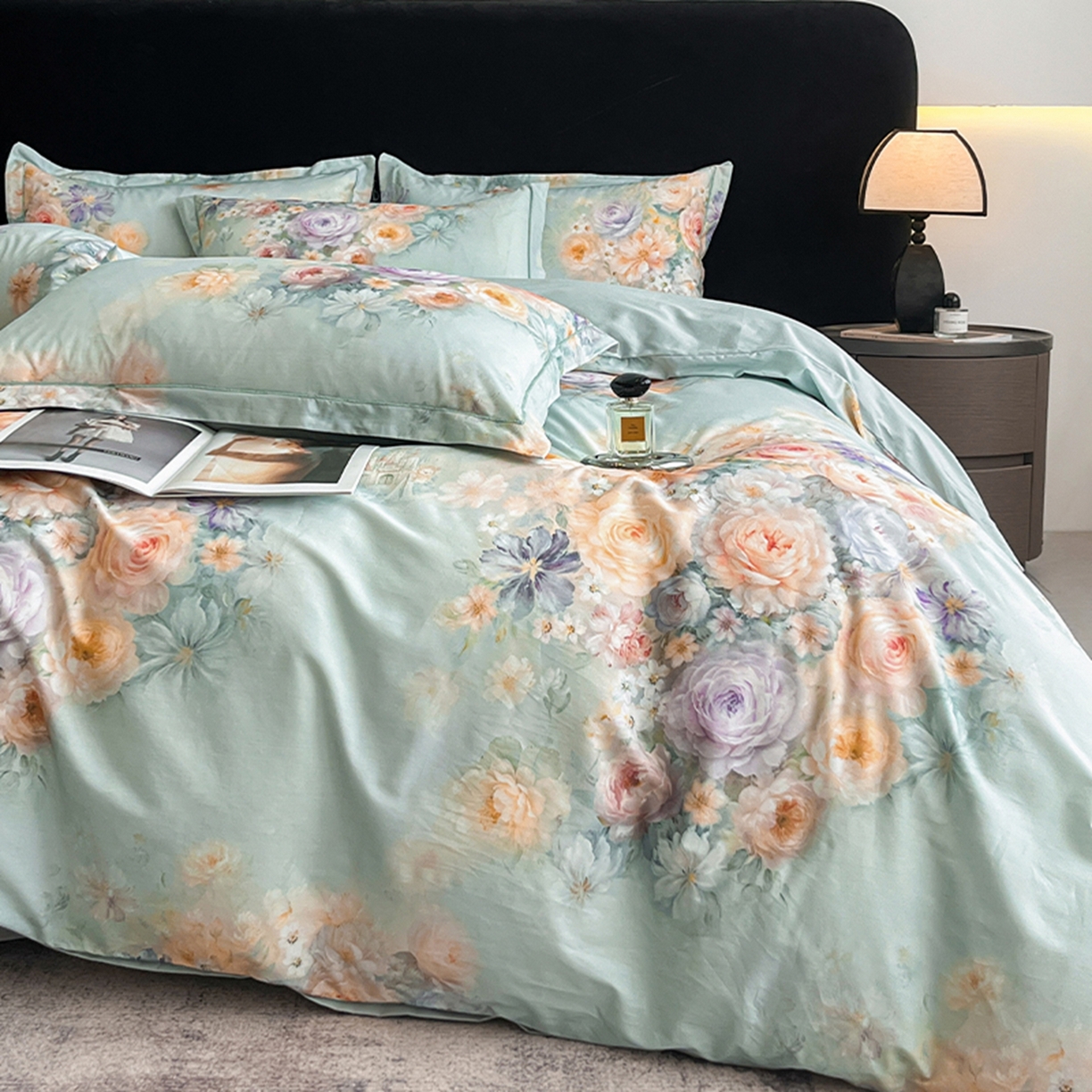 91家纺网 家纺一手货源 找家纺 格里芬家纺 2026新款全棉纯棉40S精梳棉13376印花四件套 梦幻花境-兰