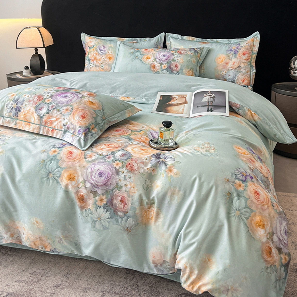 91家纺网 家纺一手货源 找家纺 格里芬家纺 2026新款全棉纯棉40S精梳棉13376印花四件套 梦幻花境-兰