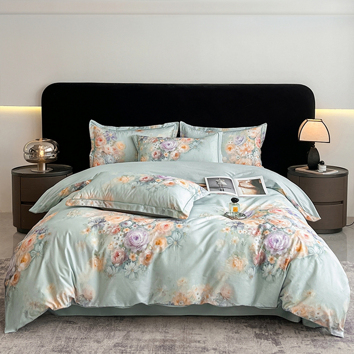 91家纺网 家纺一手货源 找家纺 格里芬家纺 2026新款全棉纯棉40S精梳棉13376印花四件套 梦幻花境-兰