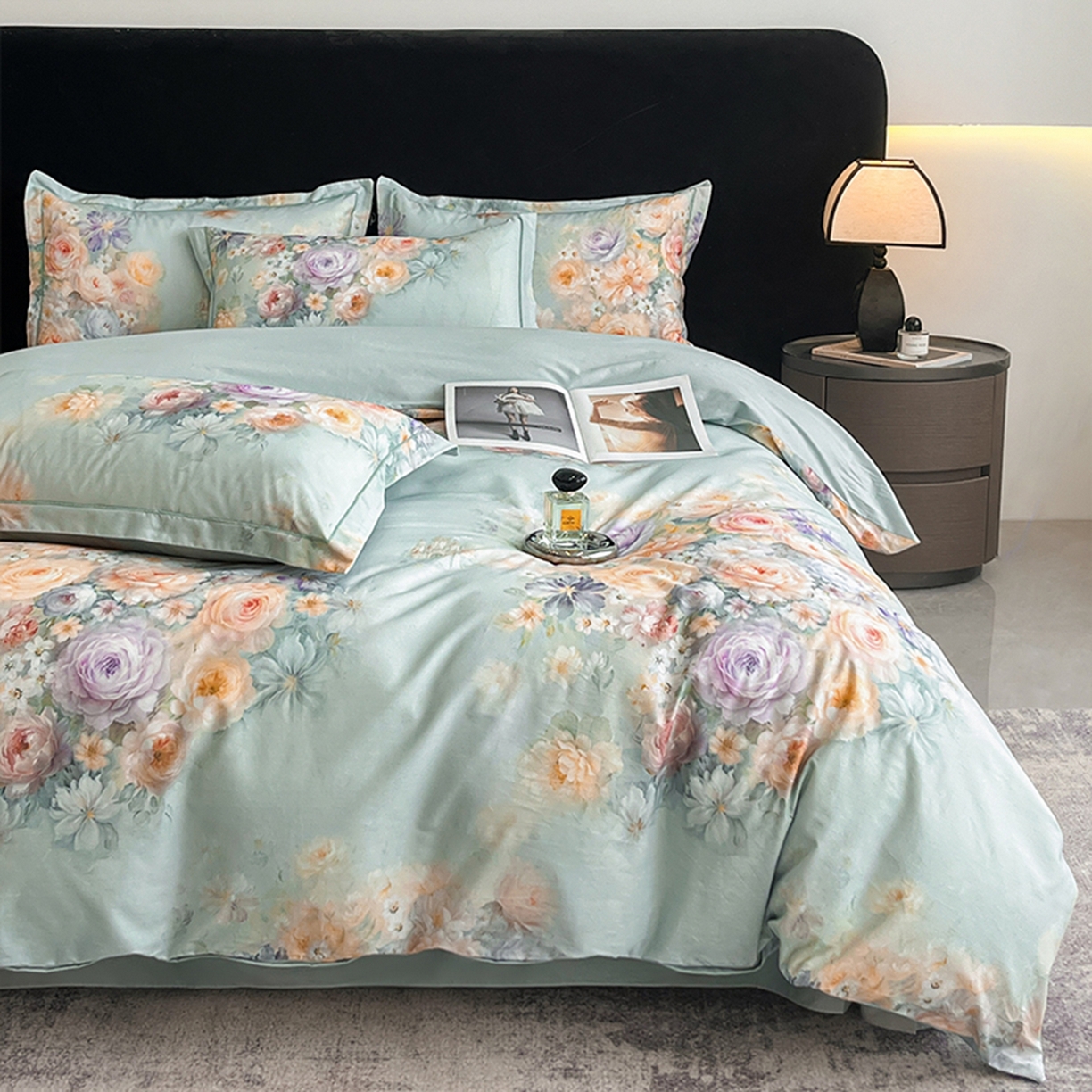 91家纺网 家纺一手货源 找家纺 格里芬家纺 2026新款全棉纯棉40S精梳棉13376印花四件套 梦幻花境-兰