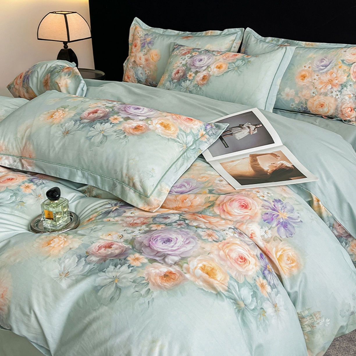 91家纺网 家纺一手货源 找家纺 格里芬家纺 2026新款全棉纯棉40S精梳棉13376印花四件套 梦幻花境-兰