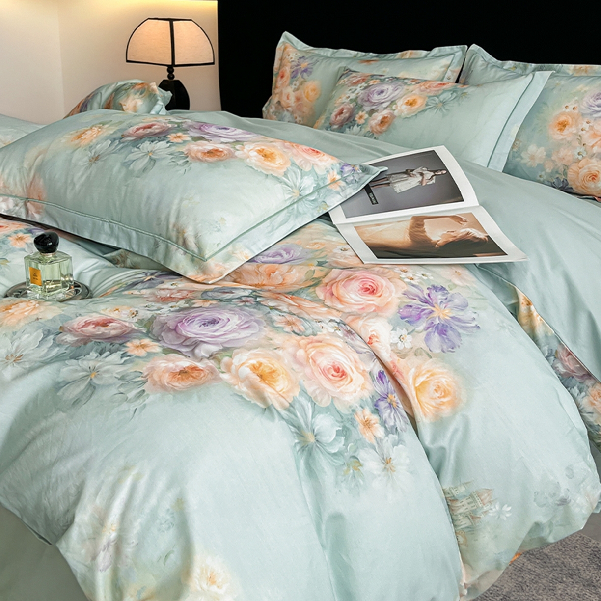 91家纺网 家纺一手货源 找家纺 格里芬家纺 2026新款全棉纯棉40S精梳棉13376印花四件套 梦幻花境-兰