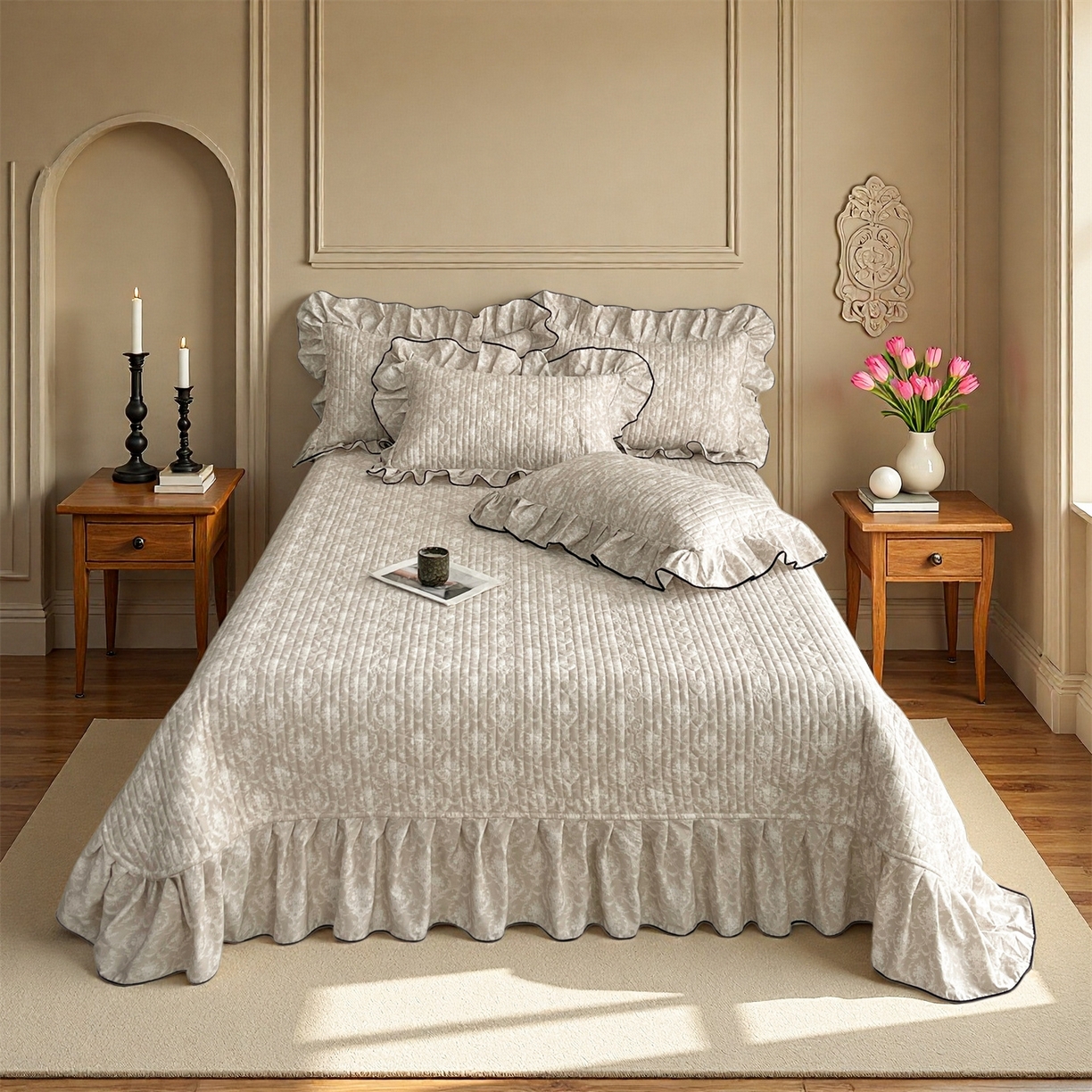 91家纺网 家纺一手货源 找家纺 宜凡家纺 2026新款全棉夹棉印花床盖款四件套 安洛特 米