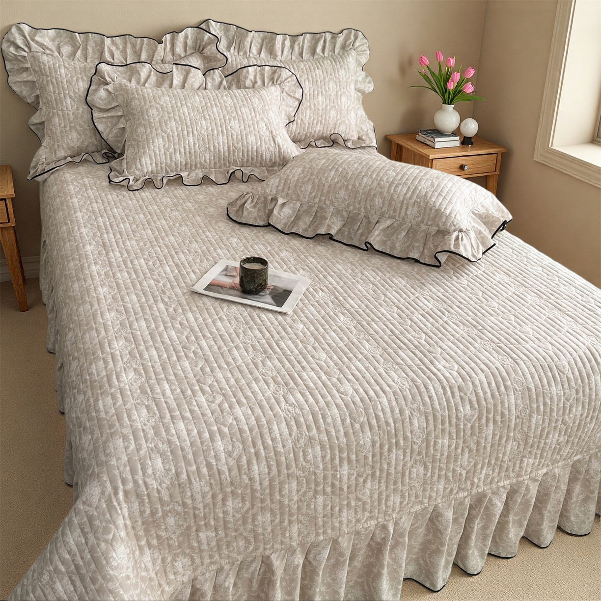 91家纺网 家纺一手货源 找家纺 宜凡家纺 2026新款全棉夹棉印花床盖款四件套 安洛特 米