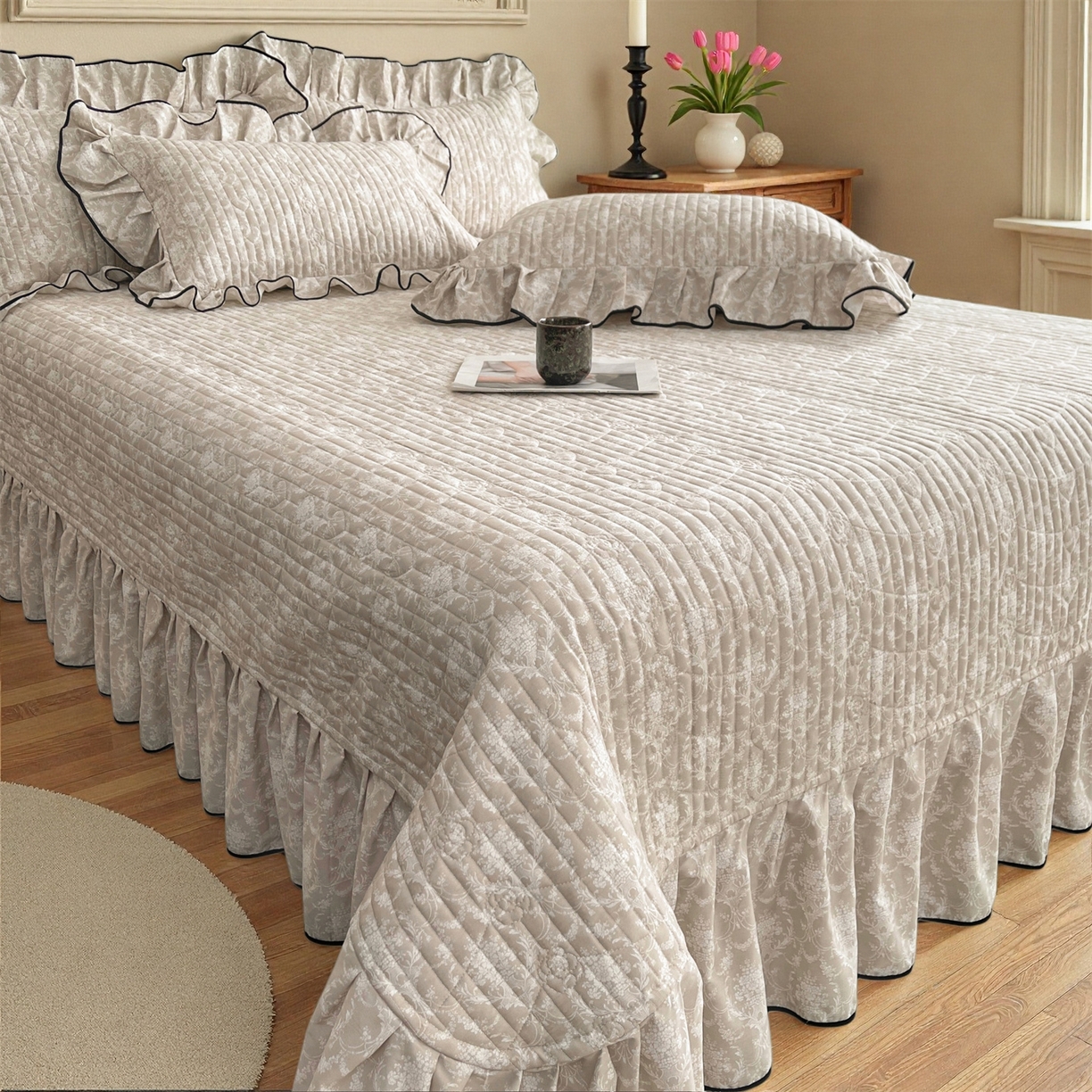 91家纺网 家纺一手货源 找家纺 宜凡家纺 2026新款全棉夹棉印花床盖款四件套 安洛特 米