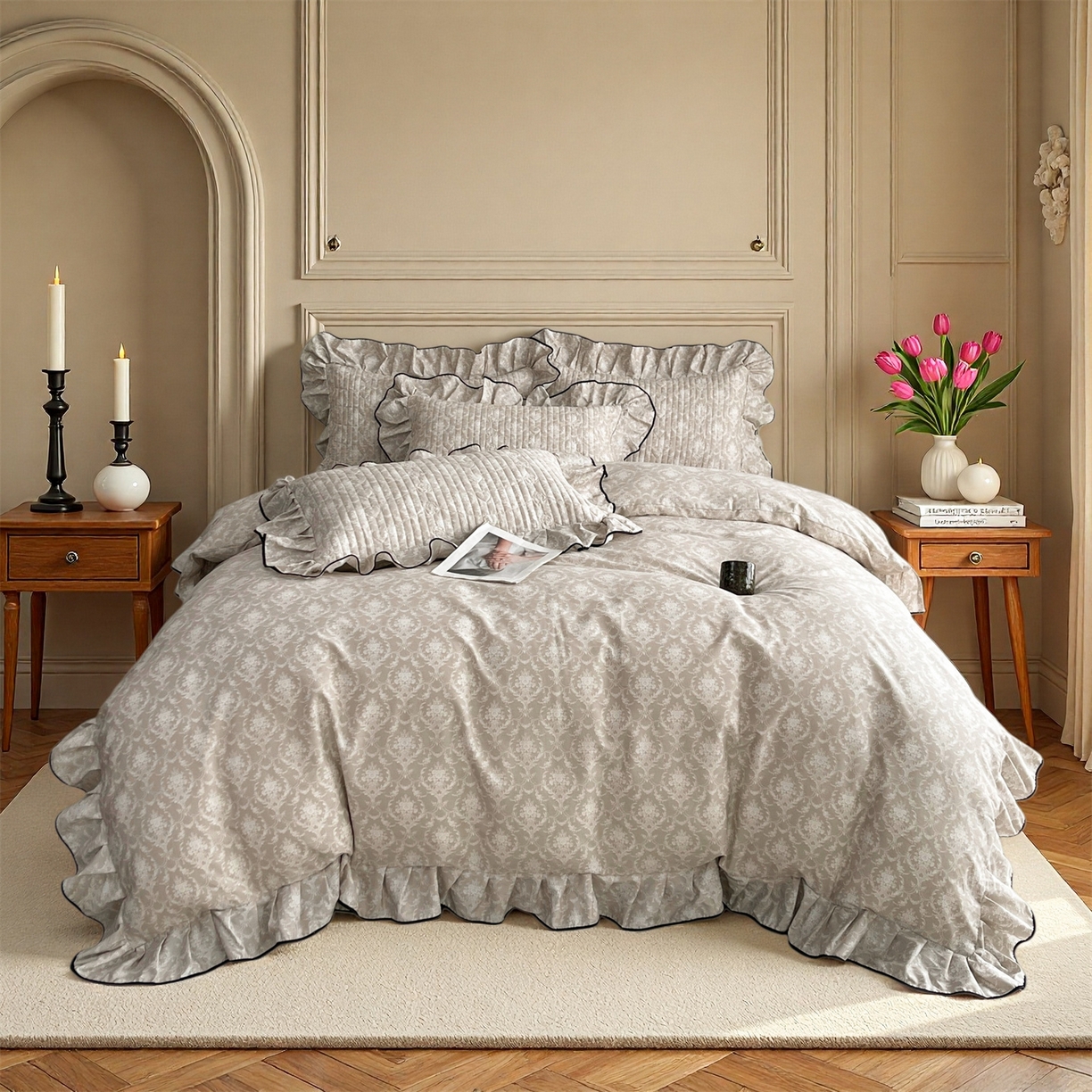 91家纺网 家纺一手货源 找家纺 宜凡家纺 2026新款全棉夹棉印花床盖款四件套 安洛特 米