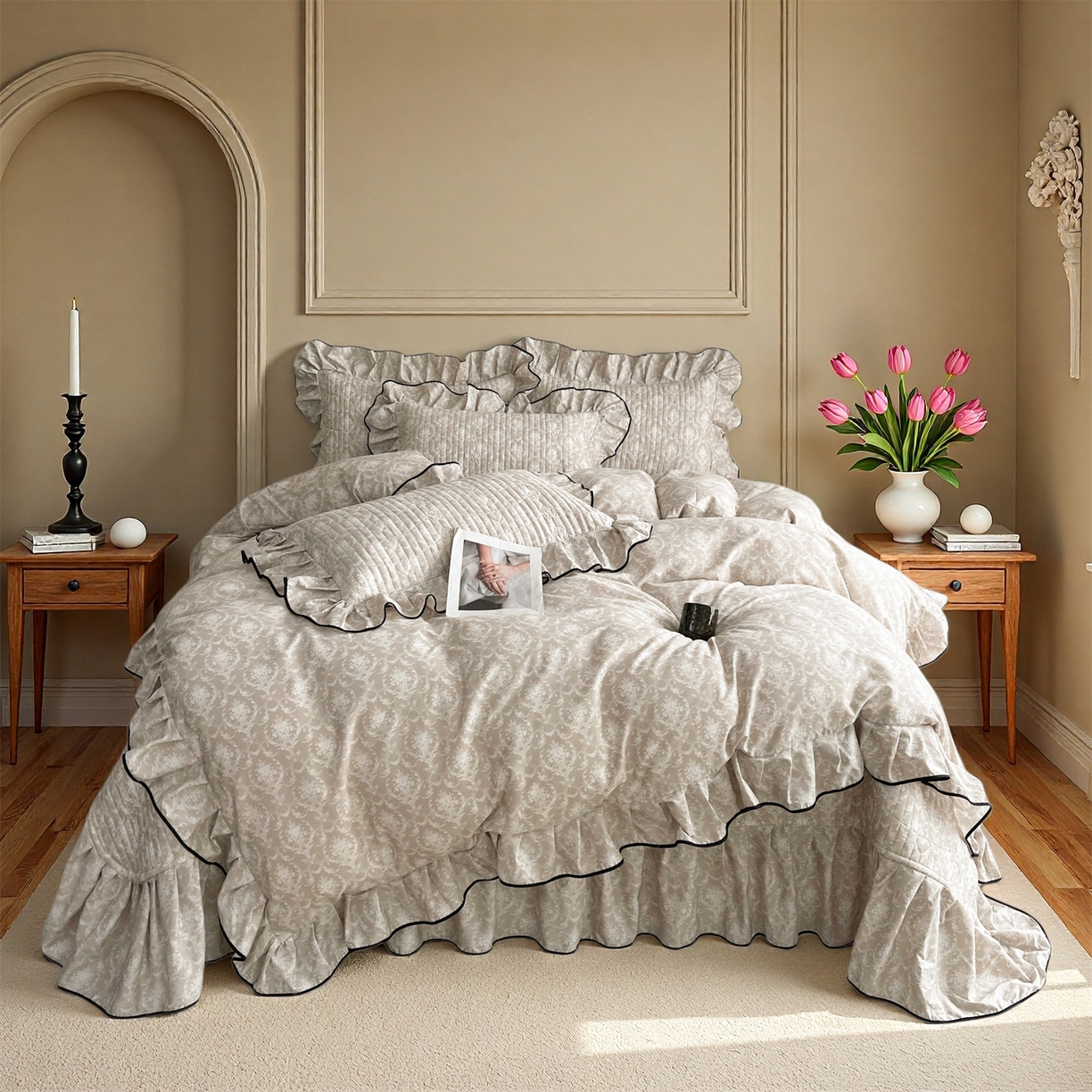 91家纺网 家纺一手货源 找家纺 宜凡家纺 2026新款全棉夹棉印花床盖款四件套 安洛特 米