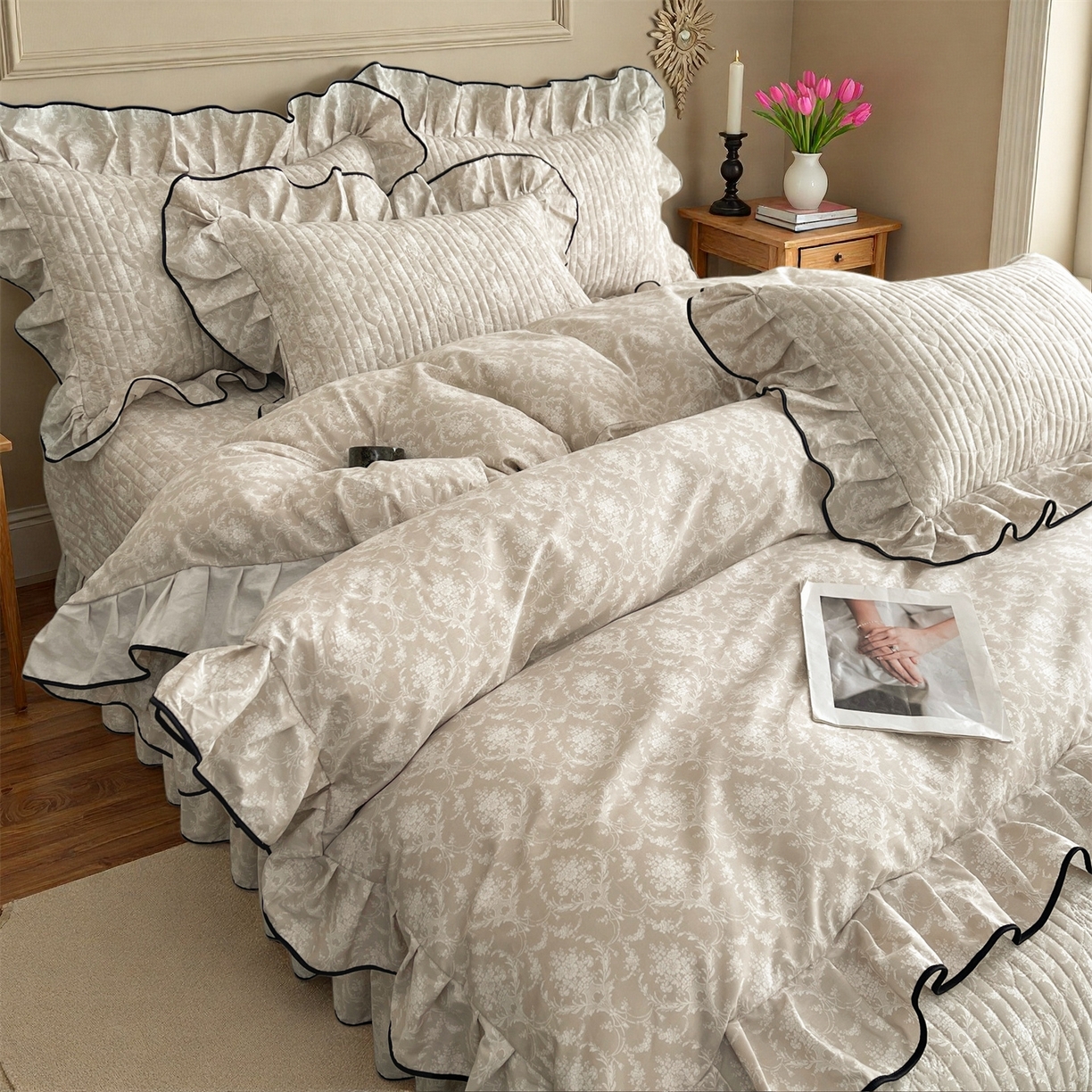 91家纺网 家纺一手货源 找家纺 宜凡家纺 2026新款全棉夹棉印花床盖款四件套 安洛特 米