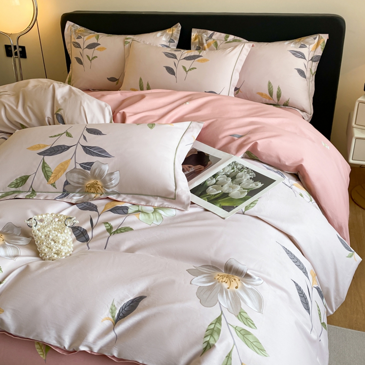 91家纺网 家纺一手货源 找家纺 格里芬家纺 2026新款全棉纯棉40S精梳棉13376印花四件套 蜜夏-粉