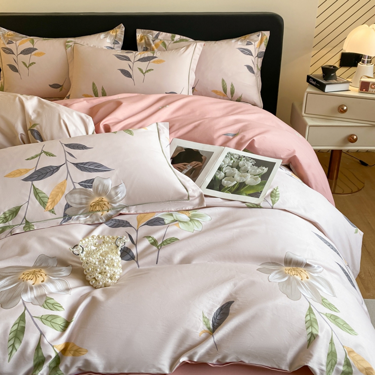 91家纺网 家纺一手货源 找家纺 格里芬家纺 2026新款全棉纯棉40S精梳棉13376印花四件套 蜜夏-粉