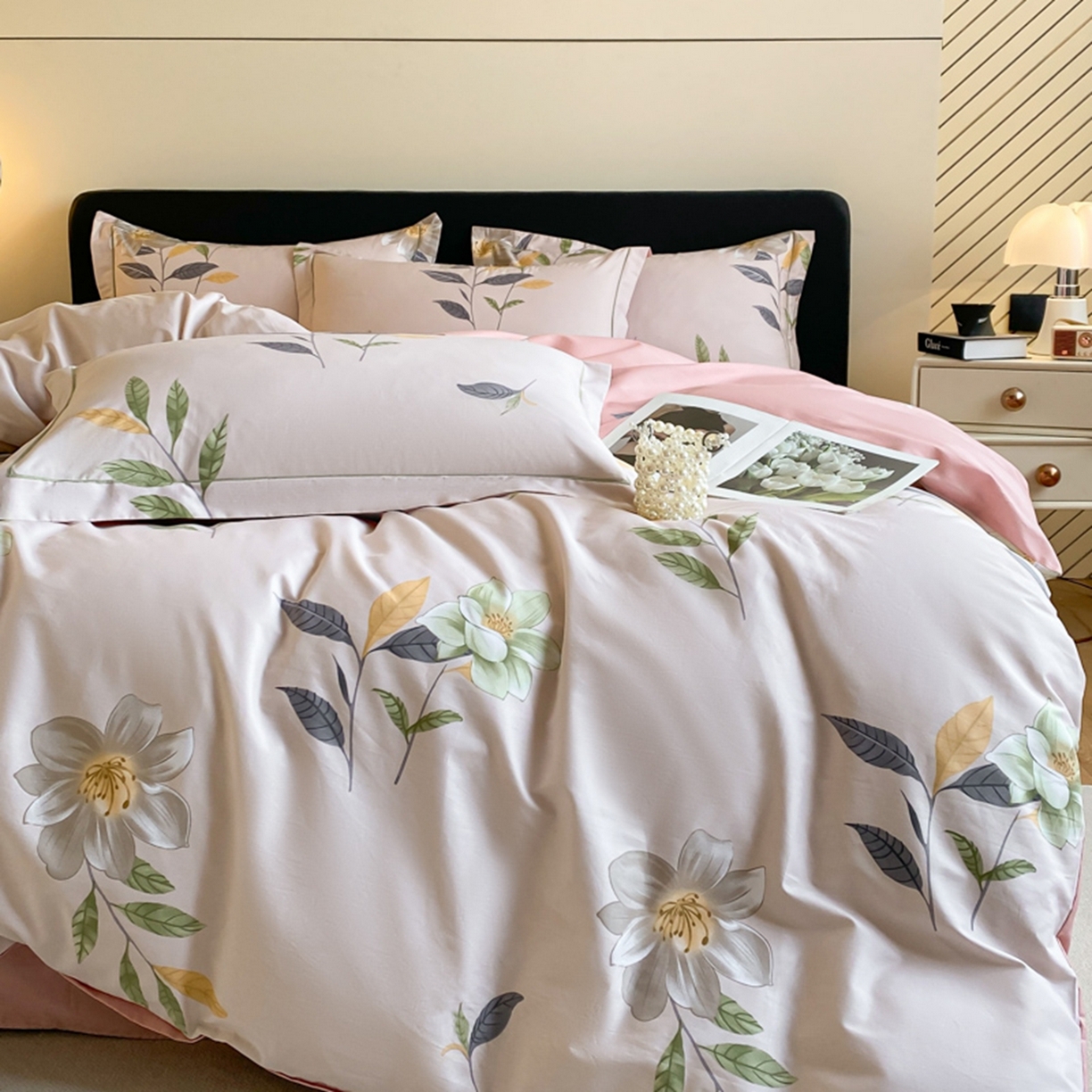 91家纺网 家纺一手货源 找家纺 格里芬家纺 2026新款全棉纯棉40S精梳棉13376印花四件套 蜜夏-粉