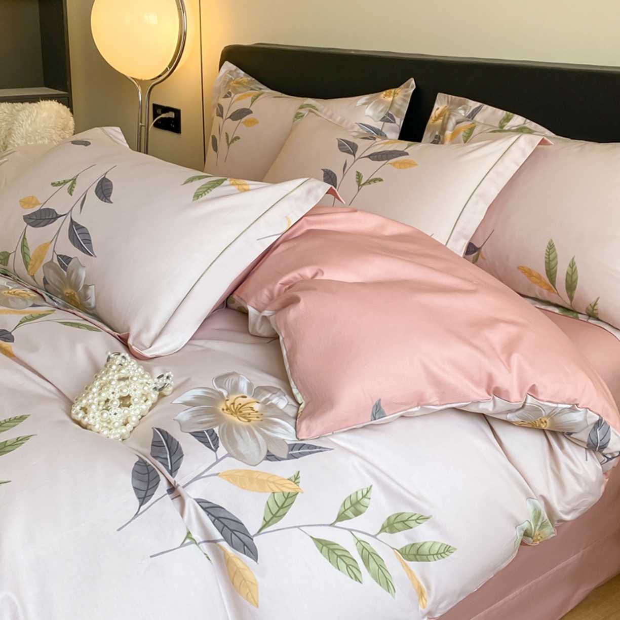 91家纺网 家纺一手货源 找家纺 格里芬家纺 2026新款全棉纯棉40S精梳棉13376印花四件套 蜜夏-粉