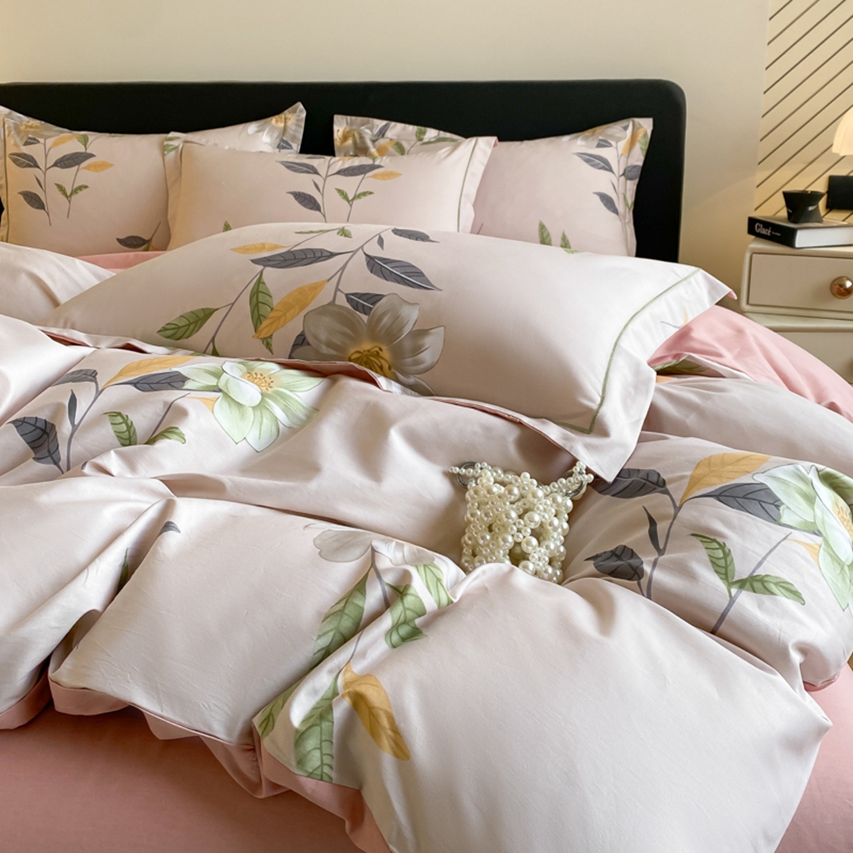 91家纺网 家纺一手货源 找家纺 格里芬家纺 2026新款全棉纯棉40S精梳棉13376印花四件套 蜜夏-粉