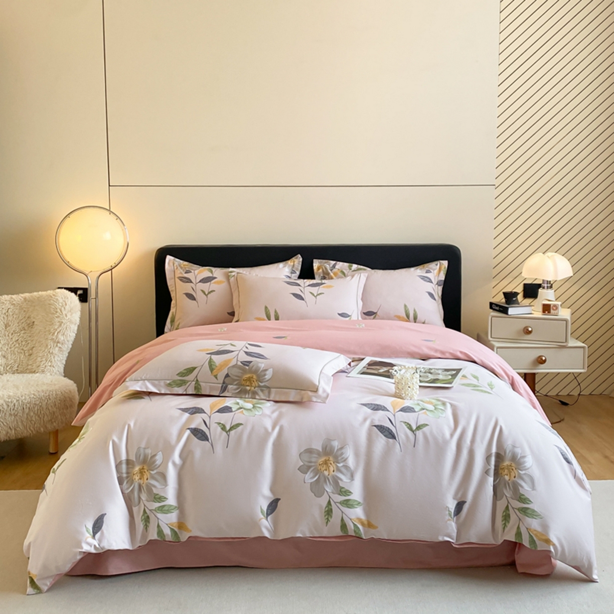 91家纺网 家纺一手货源 找家纺 格里芬家纺 2026新款全棉纯棉40S精梳棉13376印花四件套 蜜夏-粉