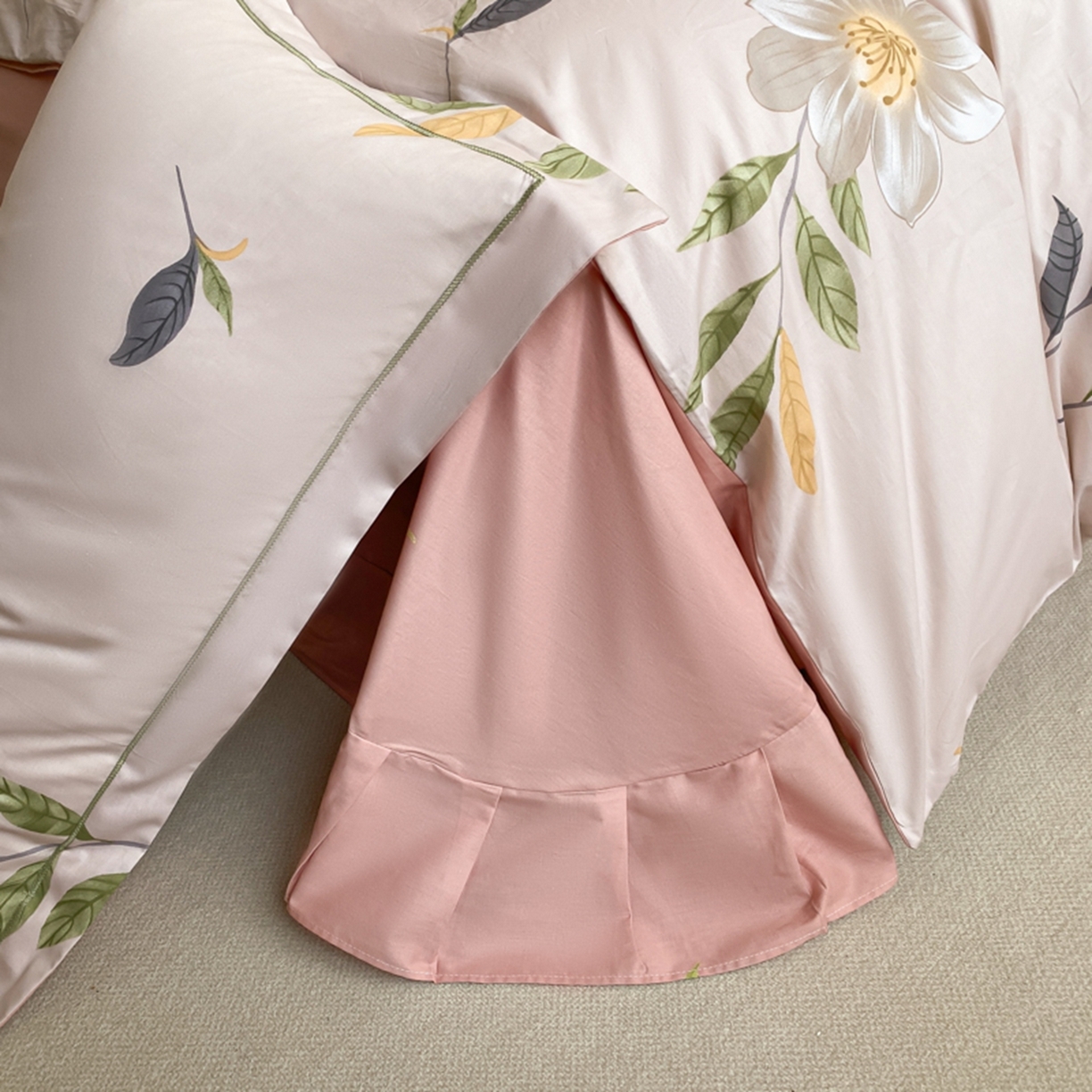 91家纺网 家纺一手货源 找家纺 格里芬家纺 2026新款全棉纯棉40S精梳棉13376印花四件套 蜜夏-粉