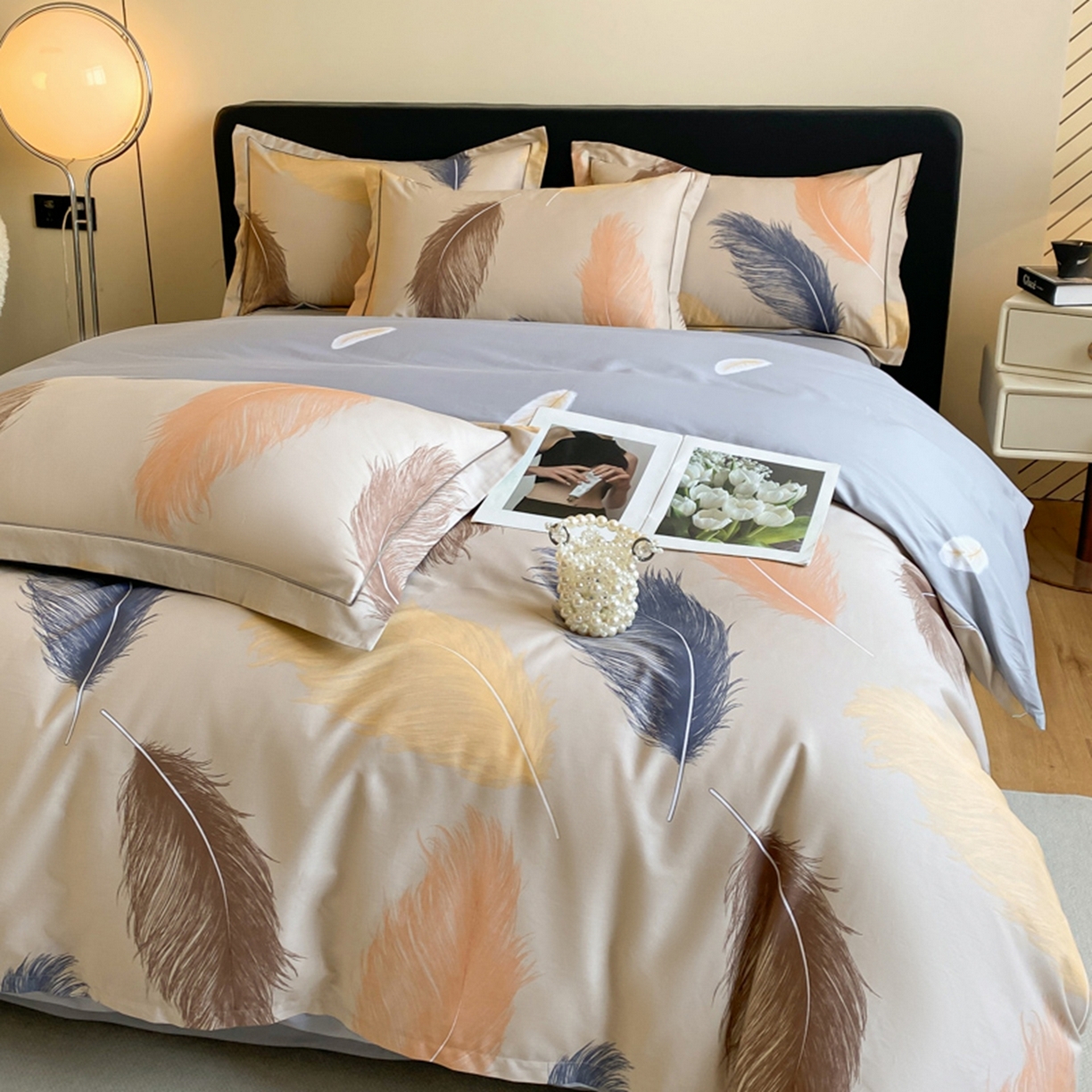 91家纺网 家纺一手货源 找家纺 格里芬家纺 2026新款全棉纯棉40S精梳棉13376印花四件套 妙羽