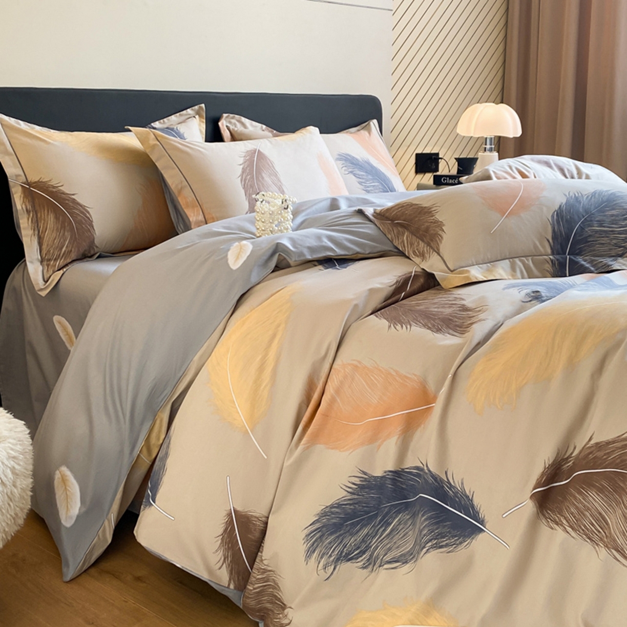 91家纺网 家纺一手货源 找家纺 格里芬家纺 2026新款全棉纯棉40S精梳棉13376印花四件套 妙羽