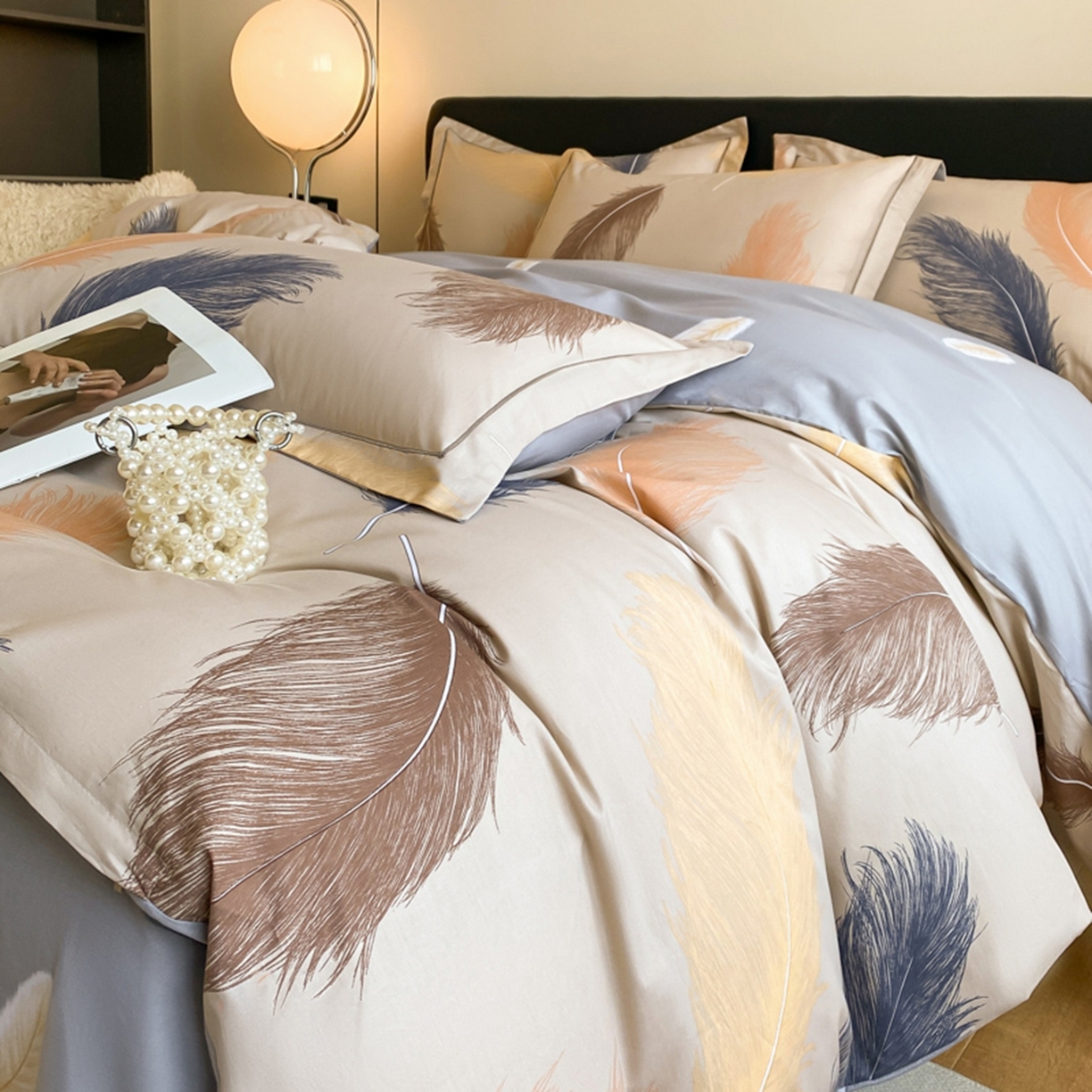 91家纺网 家纺一手货源 找家纺 格里芬家纺 2026新款全棉纯棉40S精梳棉13376印花四件套 妙羽