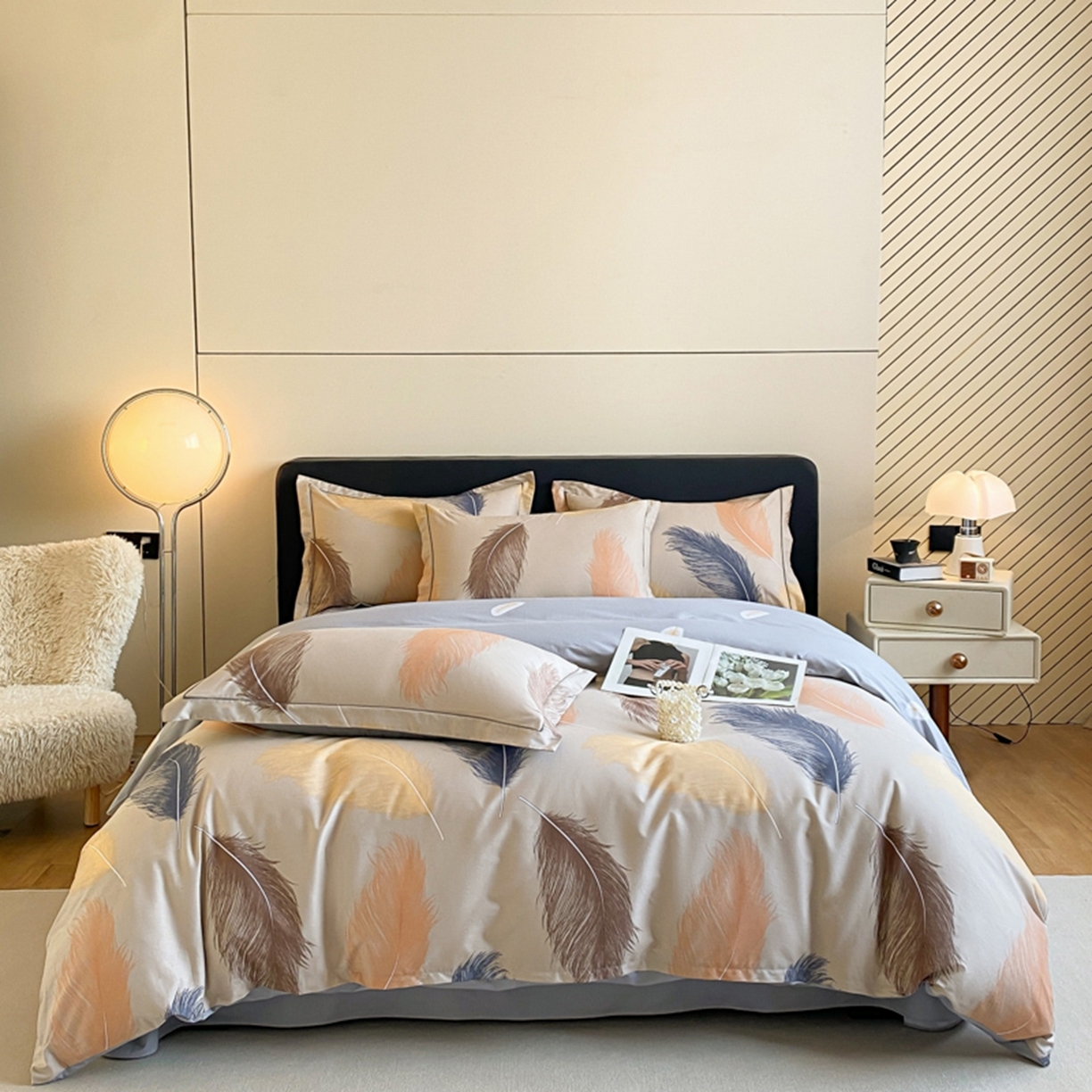 91家纺网 家纺一手货源 找家纺 格里芬家纺 2026新款全棉纯棉40S精梳棉13376印花四件套 妙羽