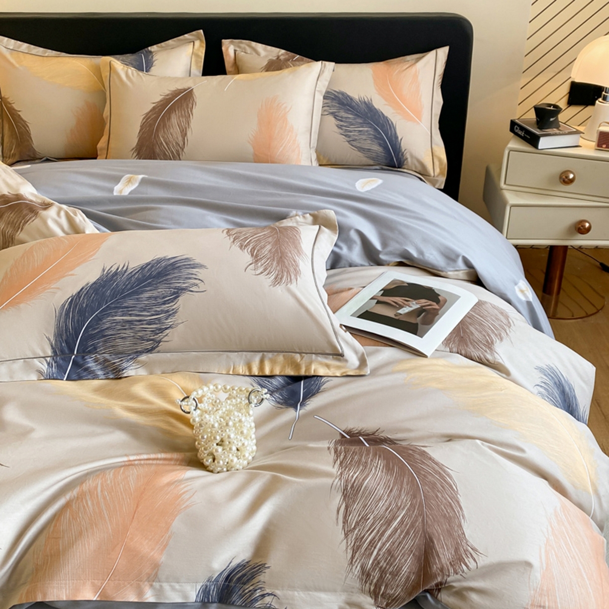 91家纺网 家纺一手货源 找家纺 格里芬家纺 2026新款全棉纯棉40S精梳棉13376印花四件套 妙羽