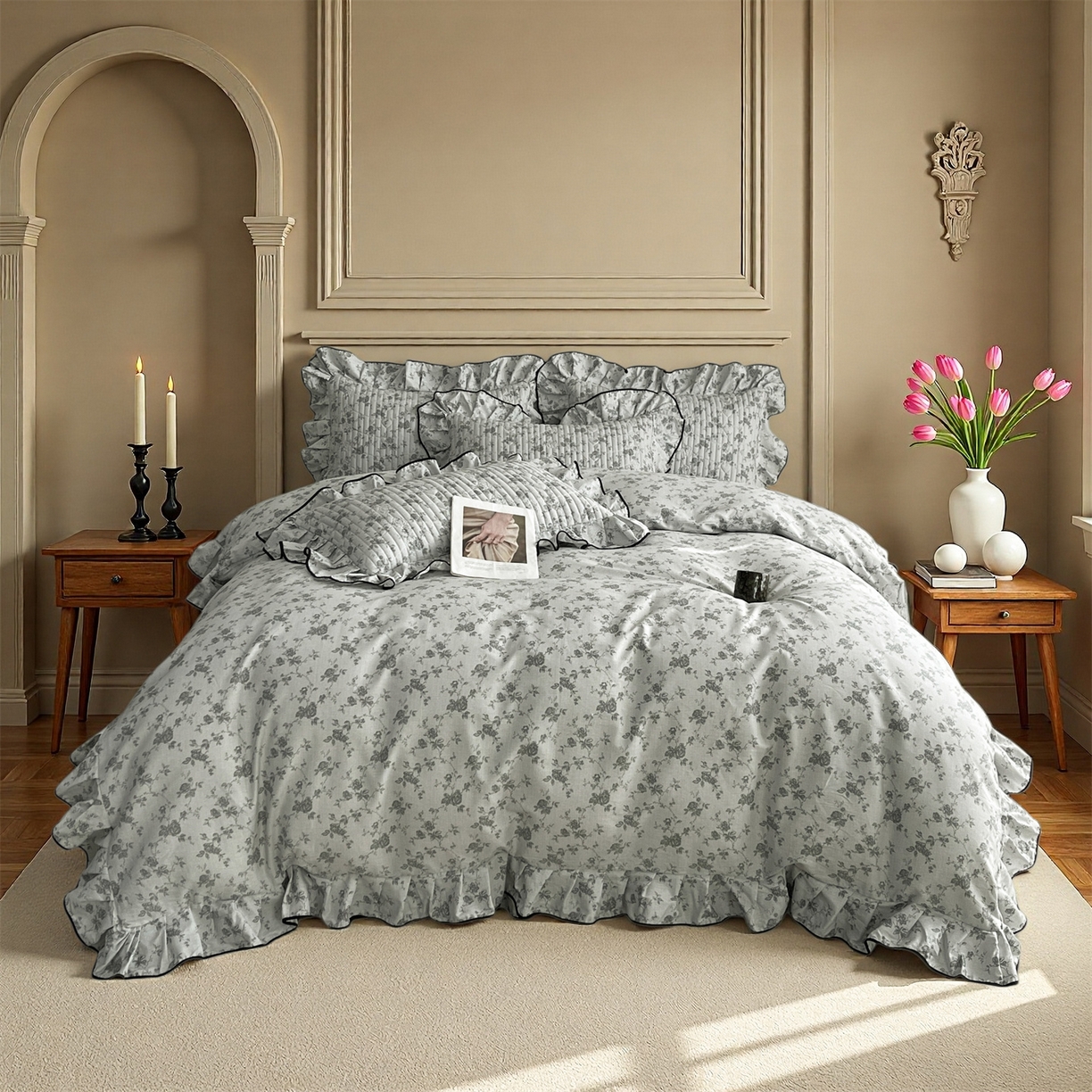 91家纺网 家纺一手货源 找家纺 宜凡家纺 2026新款全棉夹棉印花床盖款四件套 莫里