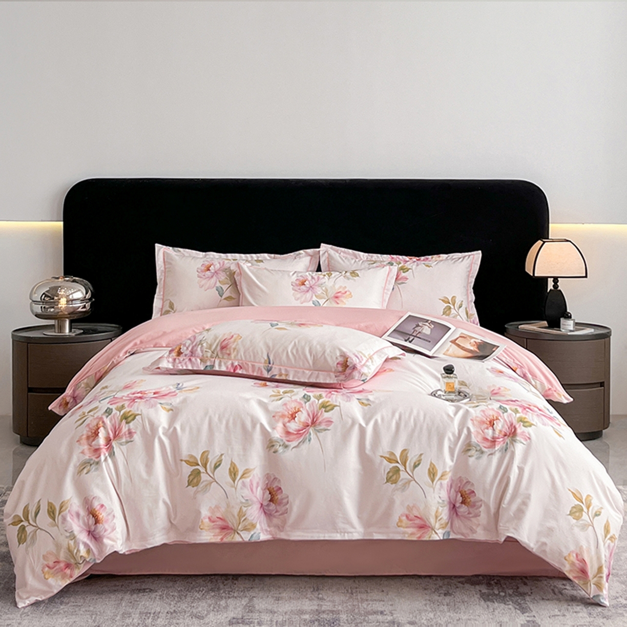 91家纺网 家纺一手货源 找家纺 格里芬家纺 2026新款全棉纯棉40S精梳棉13376印花四件套 南国佳人-粉