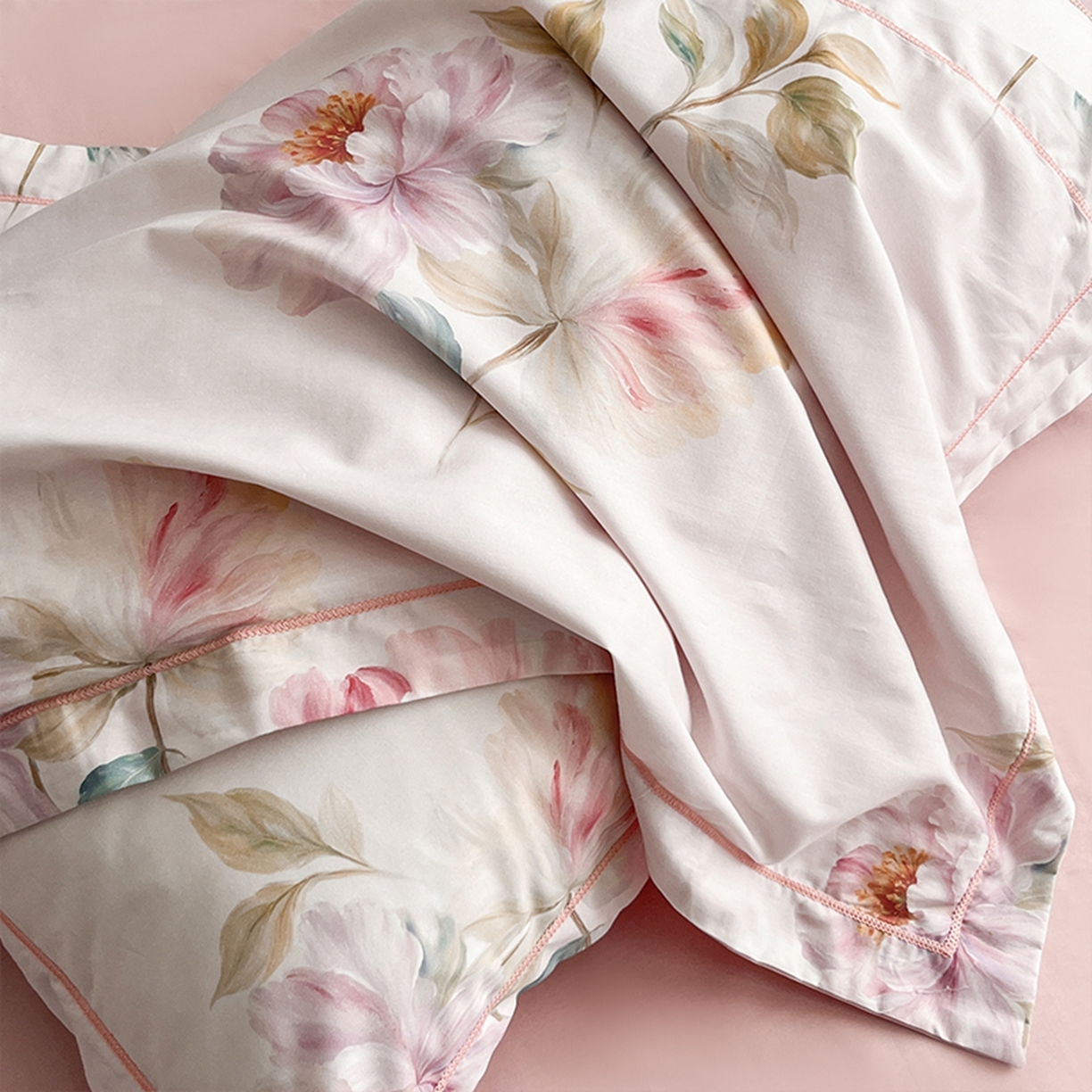 91家纺网 家纺一手货源 找家纺 格里芬家纺 2026新款全棉纯棉40S精梳棉13376印花四件套 南国佳人-粉