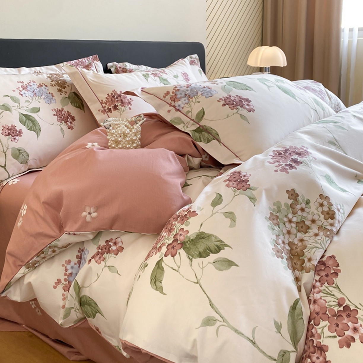 格里芬家纺 2026新款全棉纯棉40S精梳棉13376印花四件套 南枝-粉