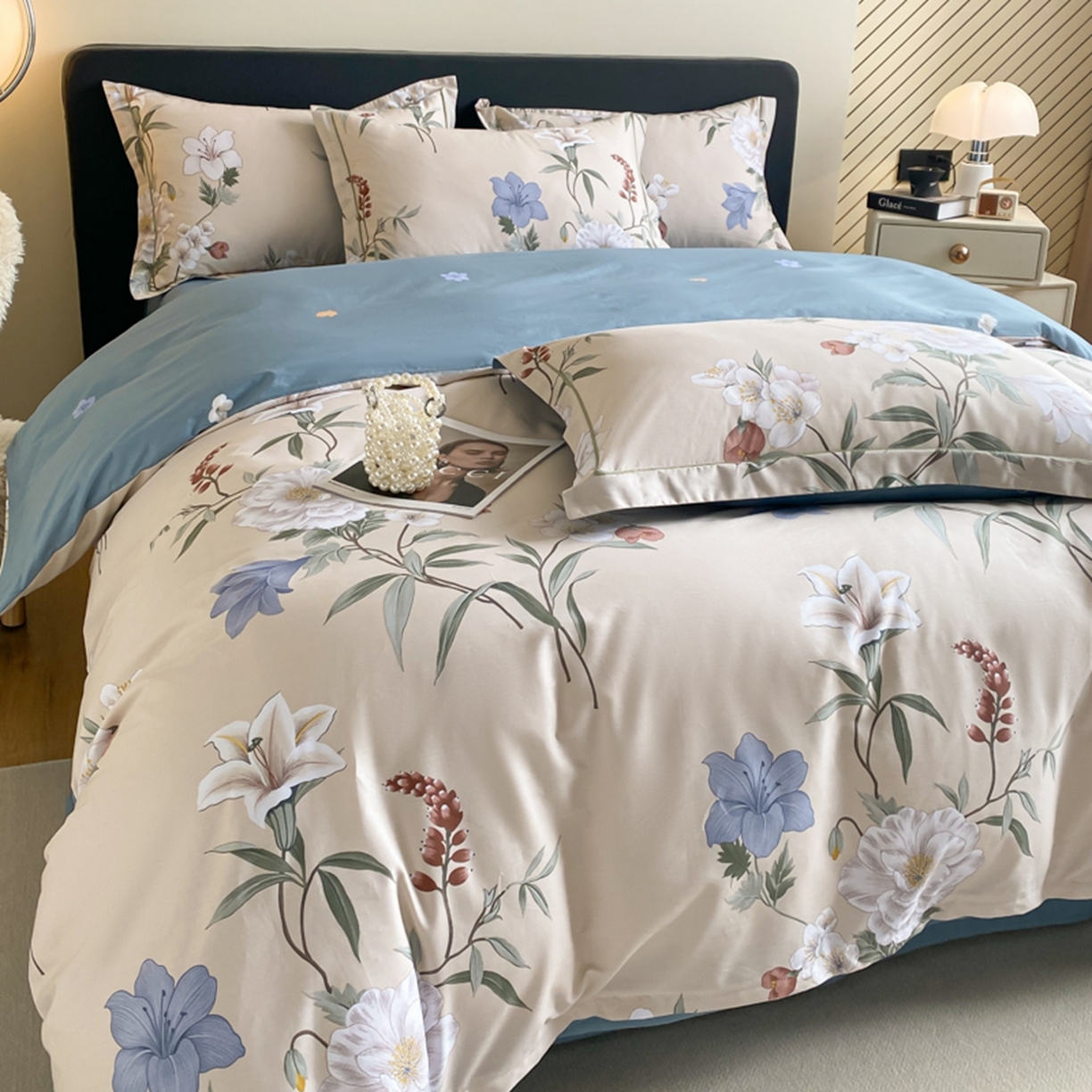 91家纺网 家纺一手货源 找家纺 格里芬家纺 2026新款全棉纯棉40S精梳棉13376印花四件套 暖熙-咖