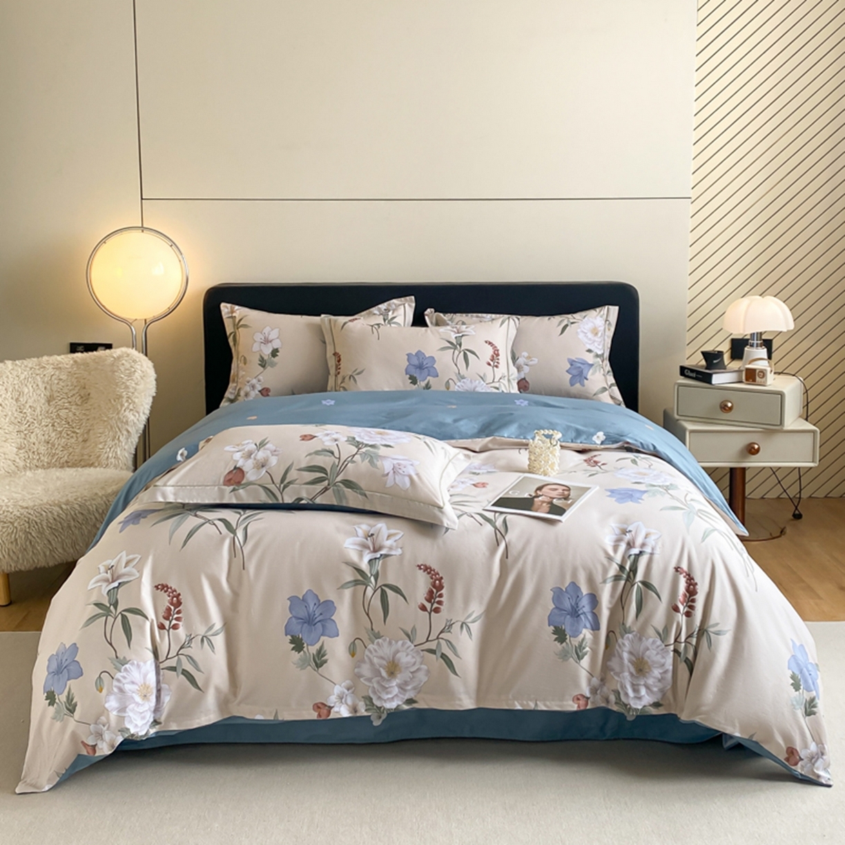 91家纺网 家纺一手货源 找家纺 格里芬家纺 2026新款全棉纯棉40S精梳棉13376印花四件套 暖熙-咖