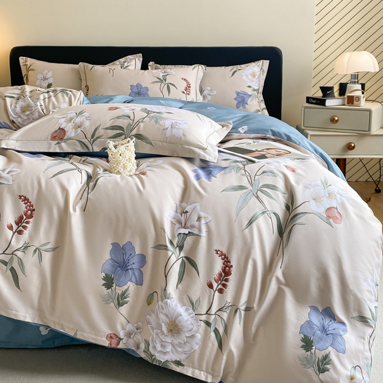 91家纺网 家纺一手货源 找家纺 格里芬家纺 2026新款全棉纯棉40S精梳棉13376印花四件套 暖熙-咖