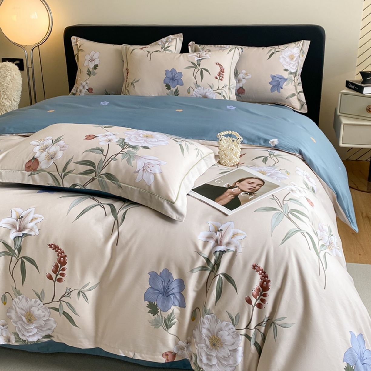 91家纺网 家纺一手货源 找家纺 格里芬家纺 2026新款全棉纯棉40S精梳棉13376印花四件套 暖熙-咖