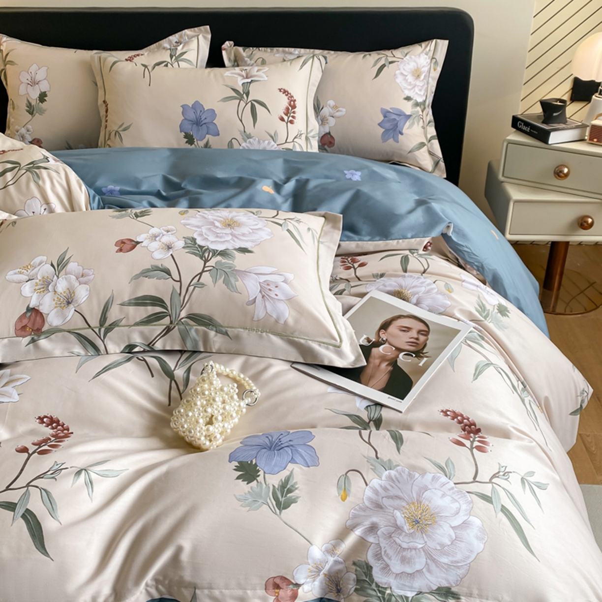 91家纺网 家纺一手货源 找家纺 格里芬家纺 2026新款全棉纯棉40S精梳棉13376印花四件套 暖熙-咖