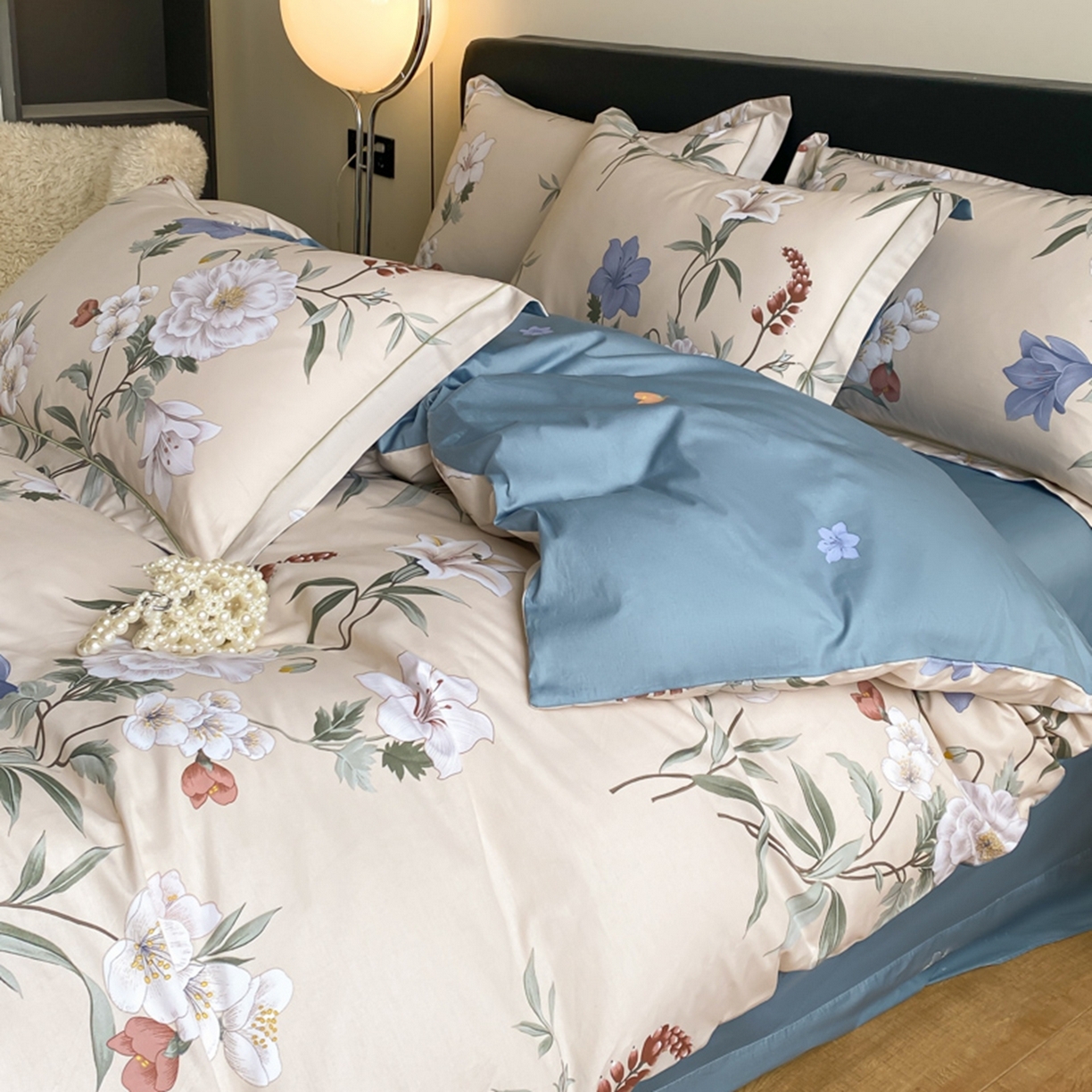 91家纺网 家纺一手货源 找家纺 格里芬家纺 2026新款全棉纯棉40S精梳棉13376印花四件套 暖熙-咖