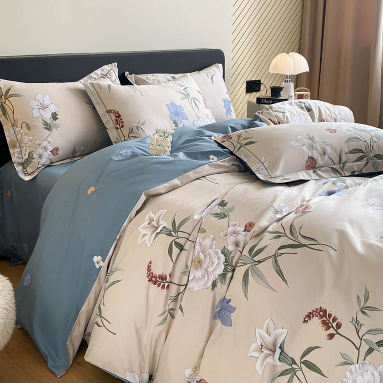 91家纺网 家纺一手货源 找家纺 格里芬家纺 2026新款全棉纯棉40S精梳棉13376印花四件套 暖熙-咖