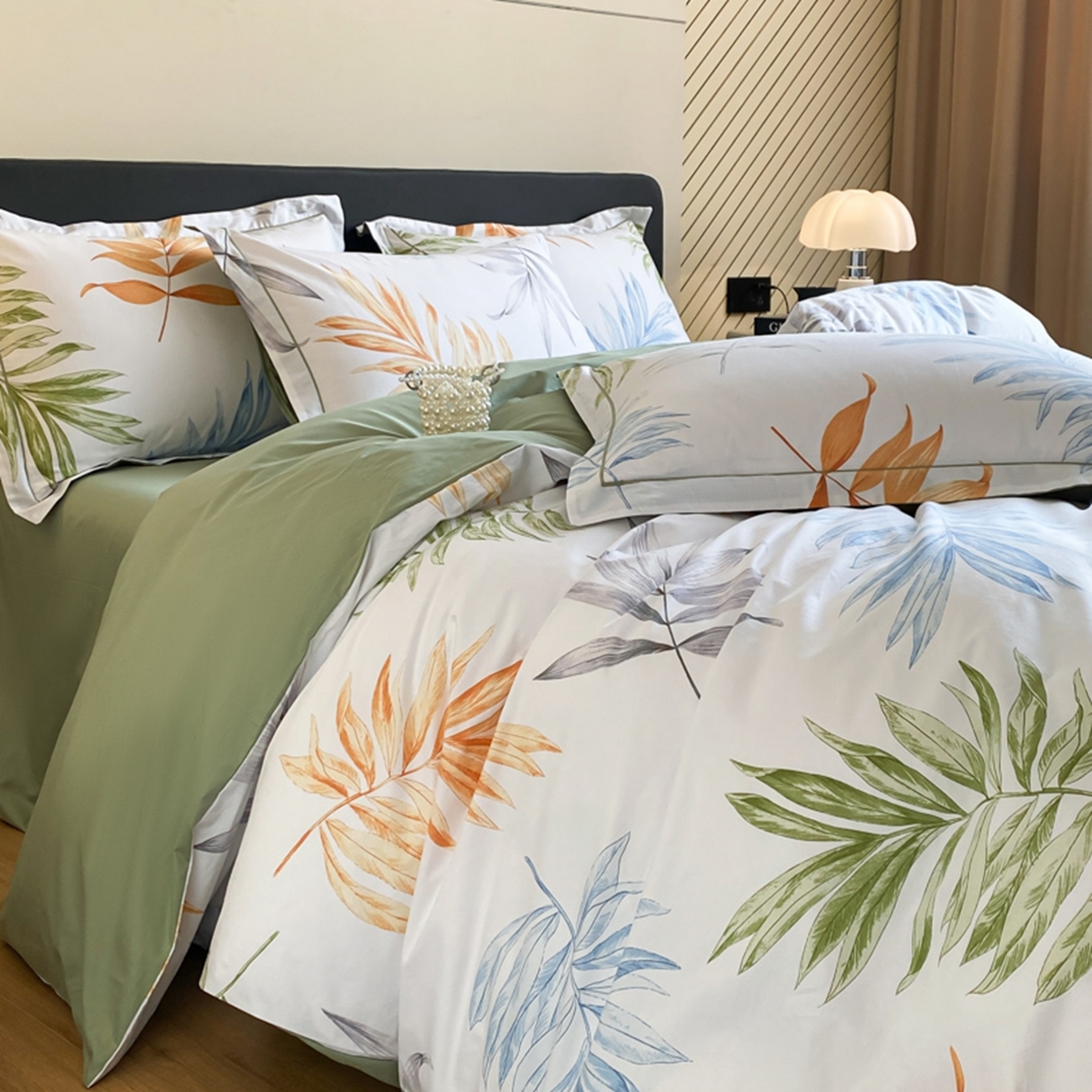 91家纺网 家纺一手货源 找家纺 格里芬家纺 2026新款全棉纯棉40S精梳棉13376印花四件套 热带风情