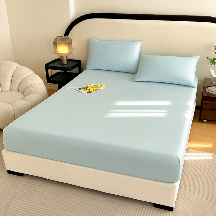 91家纺网 家纺一手货源 找家纺 润肤居 2026新款A类全棉13372单床笠 晴蓝