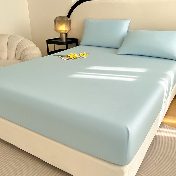 91家纺网 家纺一手货源 找家纺 润肤居 2026新款A类全棉13372单床笠 晴蓝