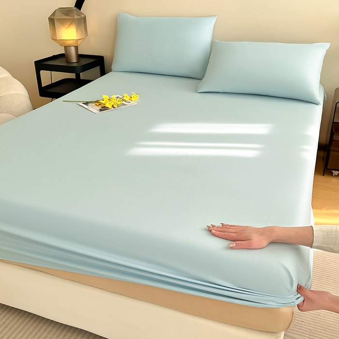 91家纺网 家纺一手货源 找家纺 润肤居 2026新款A类全棉13372单床笠 晴蓝