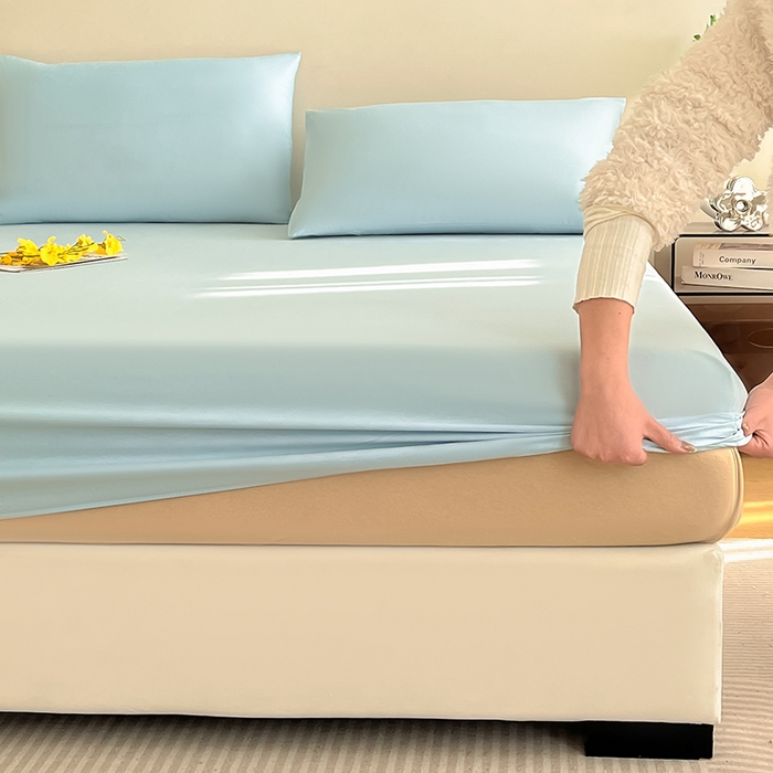 91家纺网 家纺一手货源 找家纺 润肤居 2026新款A类全棉13372单床笠 晴蓝