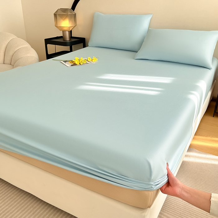 91家纺网 家纺一手货源 找家纺 润肤居 2026新款A类全棉13372单床笠 晴蓝